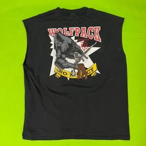 Large 90s Vintage Wolfpack No Mercy Sleeveless Shirt Gym Workout Gun 50/50 Adult